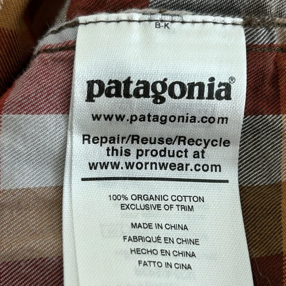 Patagonia Men’s Organic Cotton Plaid Shirt Brown Tan Size L